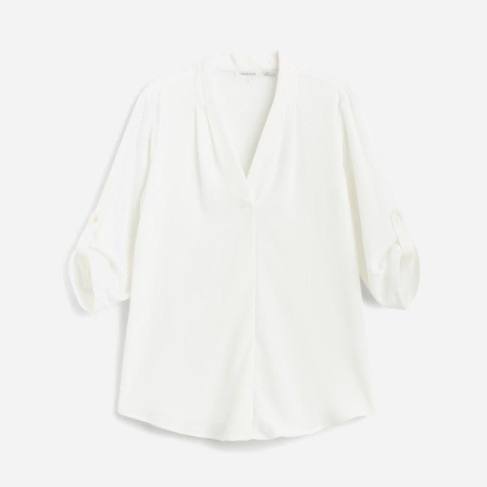 V-Neck Roll Sleeve Blouse | Calvin Klein | Size: L